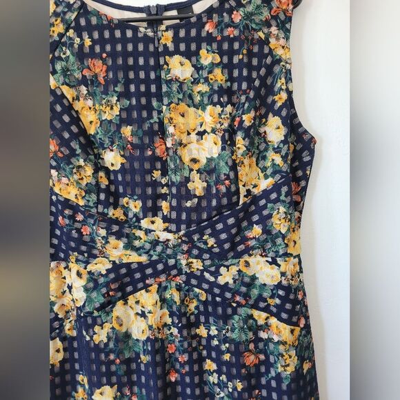 Navy Floral Grid Sheath Pencil Dress Office Career Professional Church Twee XXL - Picture 8 of 12